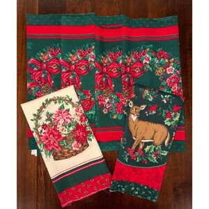 Vintage Cranston Holiday Pillow Panel Quilting Fabric Lot Wreath Deer Christmas